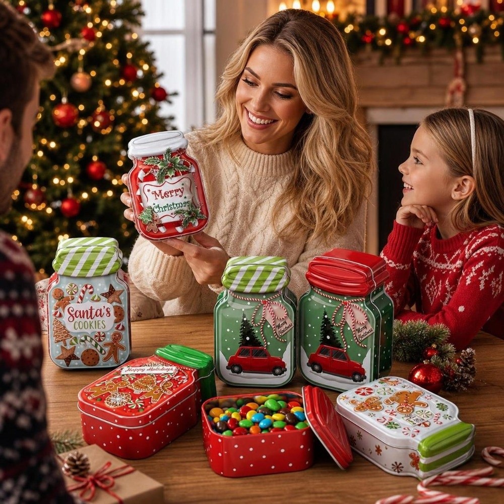 Tin Container Lid - Metal Christmas Tin Box with Lid