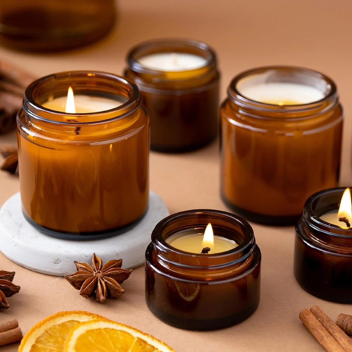 Glass Candle Jars, 4oz Amber R - огляд і ціна Candle Making Jars With Lids