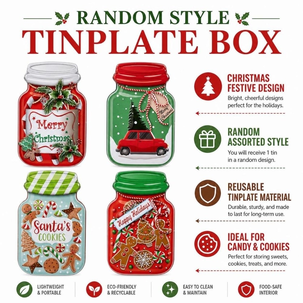 Metal Christmas Tin Box with L - огляд і ціна Tin Container Lid