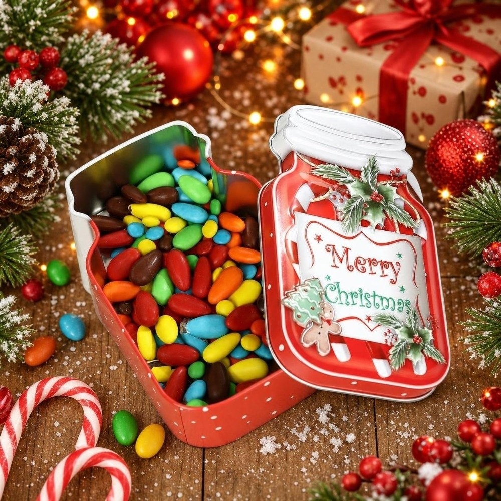 Metal Christmas Tin Box with L - огляд і ціна Tin Container Lid